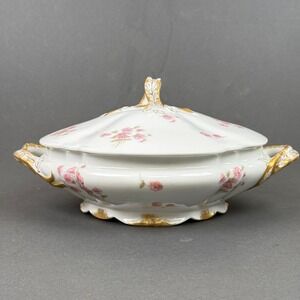 Haviland‎ & Co. Limoges Porcelain Tureen Serving Dish Pink Floral Gold Trim